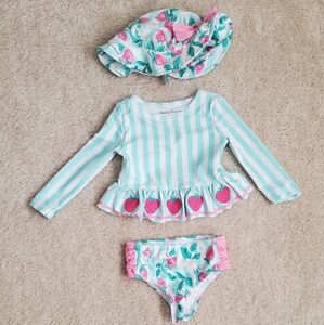 Baby Stripes And Strawberry Swim Set with Matching Hat